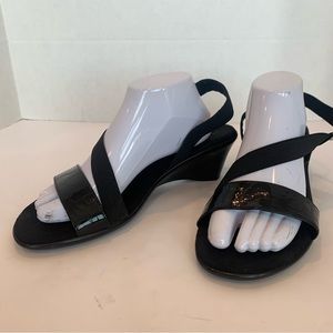 ITALIAN SHOEMAKER size 11W black wedge sandal with elastic strap super comfy